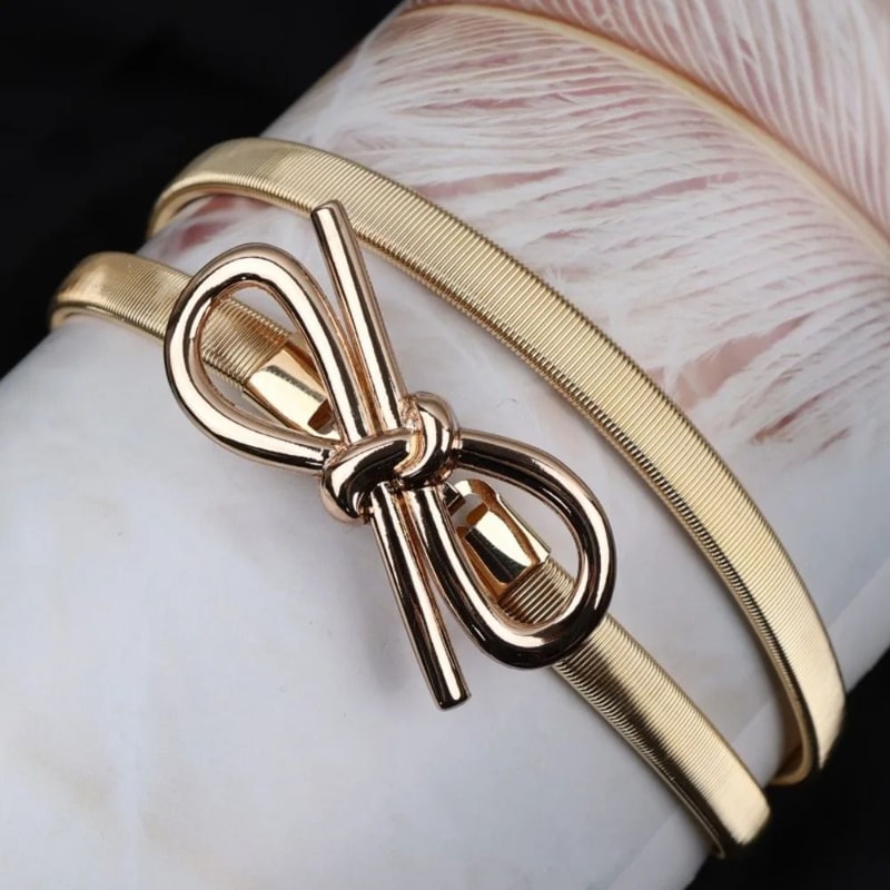 Elastic Gold Chain Belt Leaf Motif Metallic Waistband HighYield Sartorial Interaction Hub 2