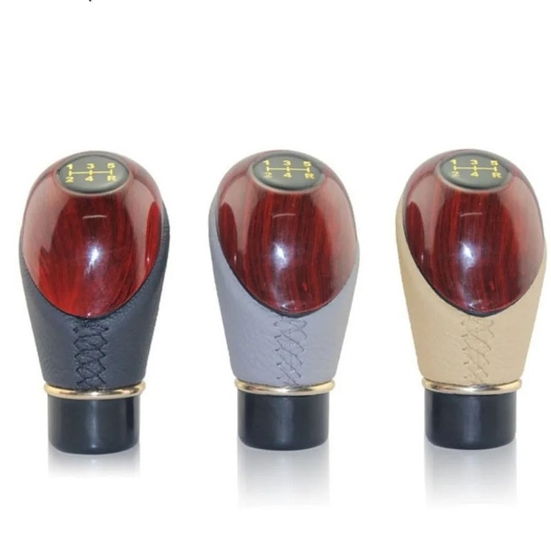 Universal Car Shift Knob Wooden PU Leather 5Speed Lever HighYield Automotive Interaction Hub 0