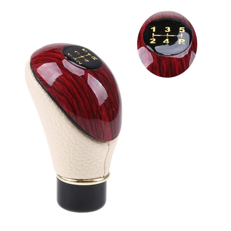 Universal Car Shift Knob Wooden PU Leather 5Speed Lever HighYield Automotive Interaction Hub 1