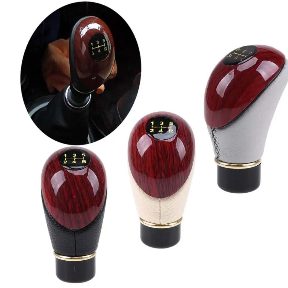 Universal Car Shift Knob Wooden PU Leather 5Speed Lever HighYield Automotive Interaction Hub 3