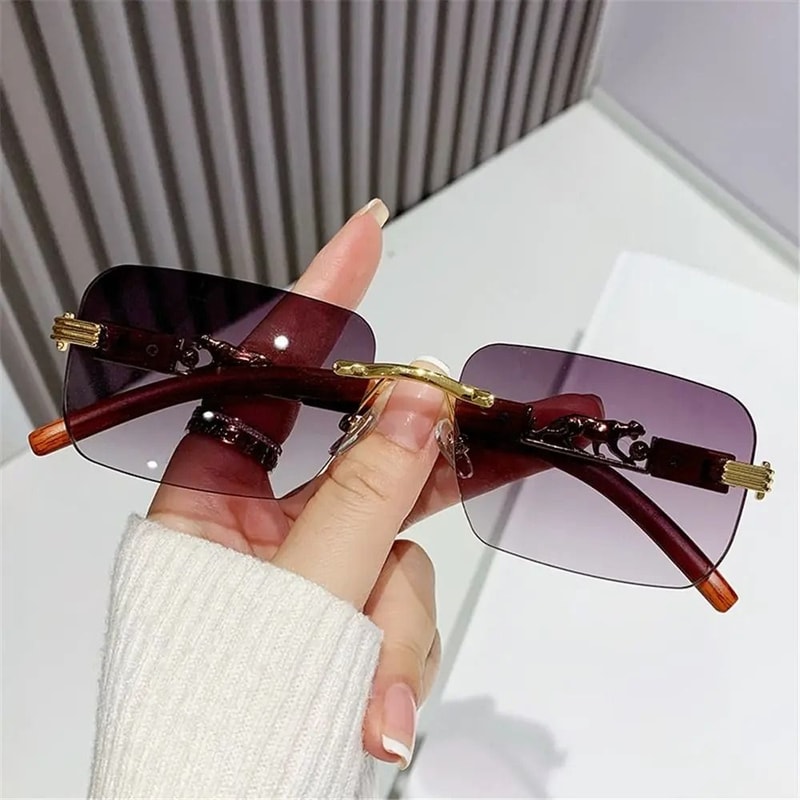 Rimless CutEdge Sunglasses Metal Temple Retro Shades HighYield Optical Interaction Hub 1
