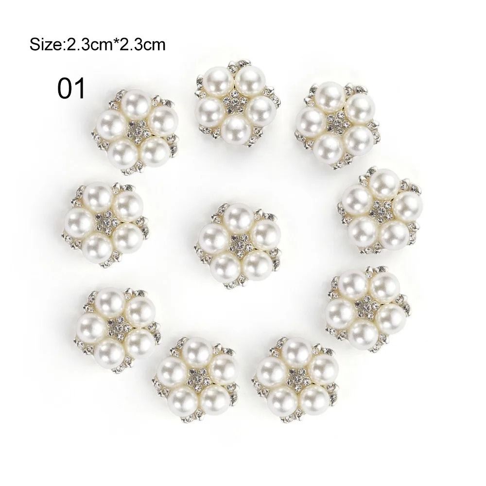 Flower Rhinestone Pearl Buttons 10Piece Alloy Crystal Set HighYield Ornamental Interaction Hub 7