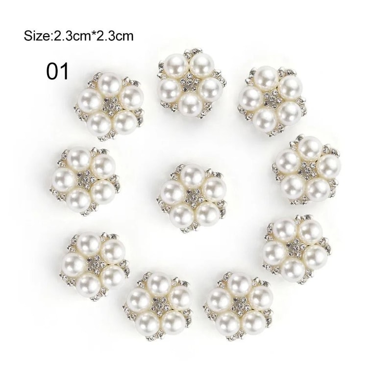Flower Rhinestone Pearl Buttons 10Piece Alloy Crystal Set HighYield Ornamental Interaction Hub 7