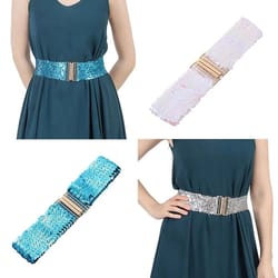elastic sequin stretch belt – 23.6 in gold buckle waistband – high-yield sartorial interaction hub