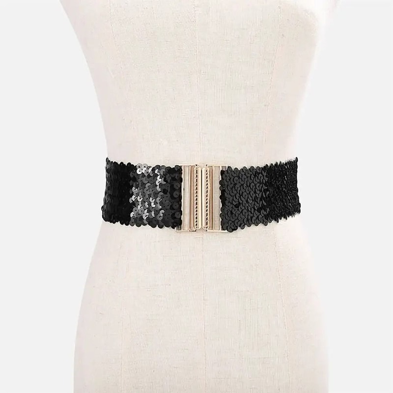 Elastic Sequin Stretch Belt 236 In Gold Buckle Waistband HighYield Sartorial Interaction Hub 1