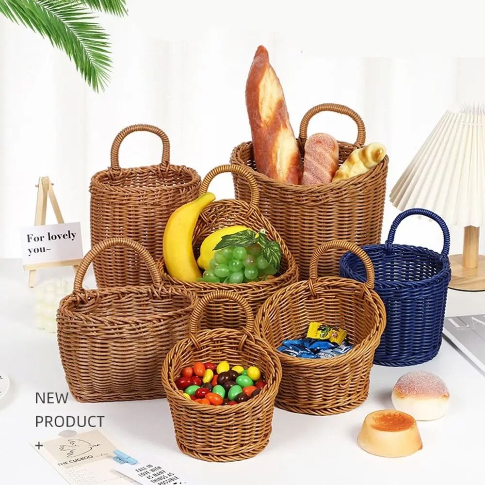 Imitation Rattan Kitchen Storage Basket HandWoven Hanging Pouch HighYield Logistical Interaction 0