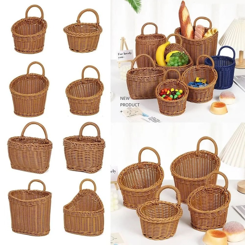 Imitation Rattan Kitchen Storage Basket HandWoven Hanging Pouch HighYield Logistical Interaction 1