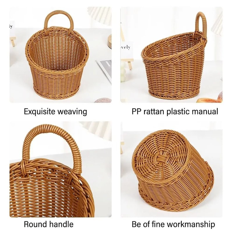 Imitation Rattan Kitchen Storage Basket HandWoven Hanging Pouch HighYield Logistical Interaction 2