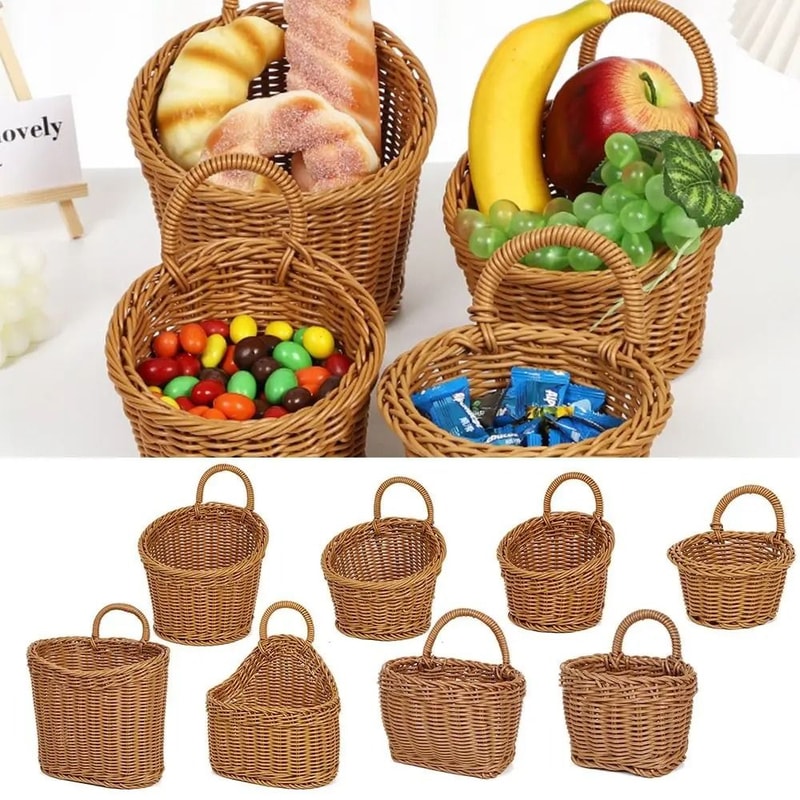 Imitation Rattan Kitchen Storage Basket HandWoven Hanging Pouch HighYield Logistical Interaction 3