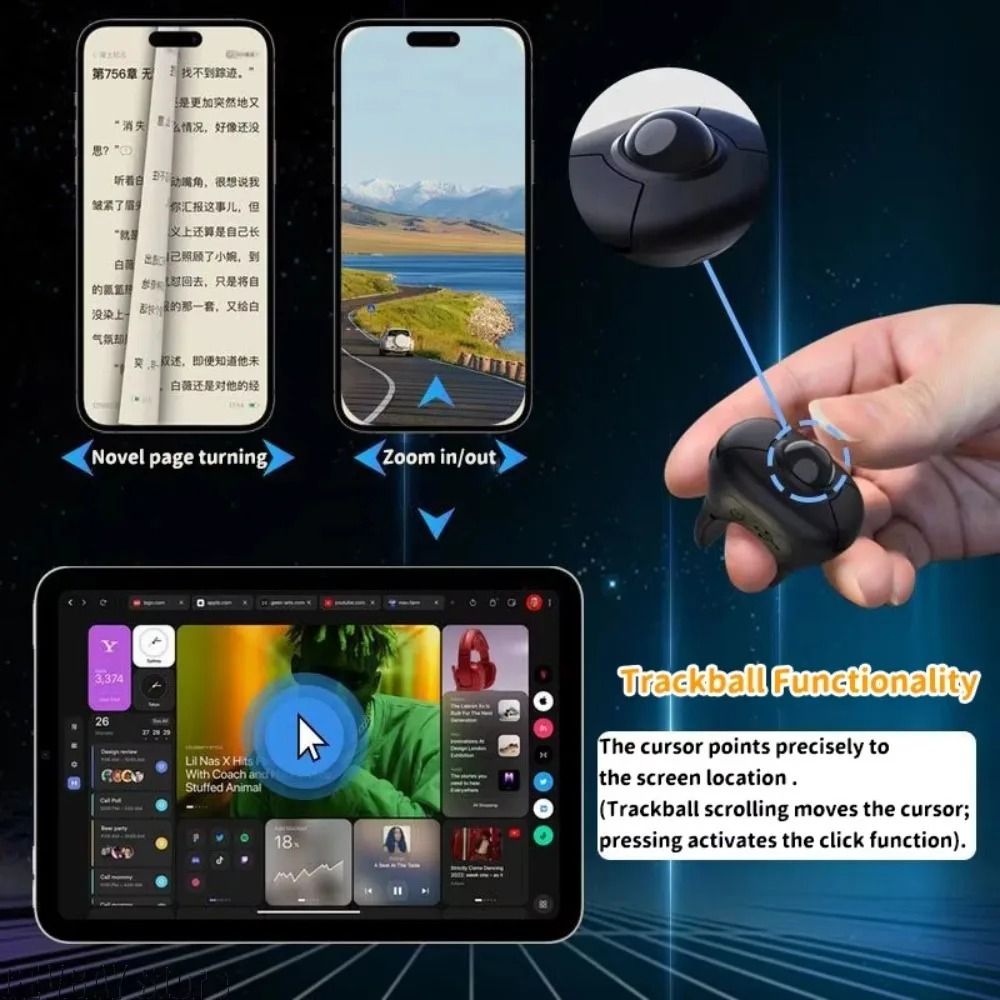 Trackball Finger Ring Mouse 24G Bluetooth DualMode Remote HighYield Wearable Interaction Hub 4