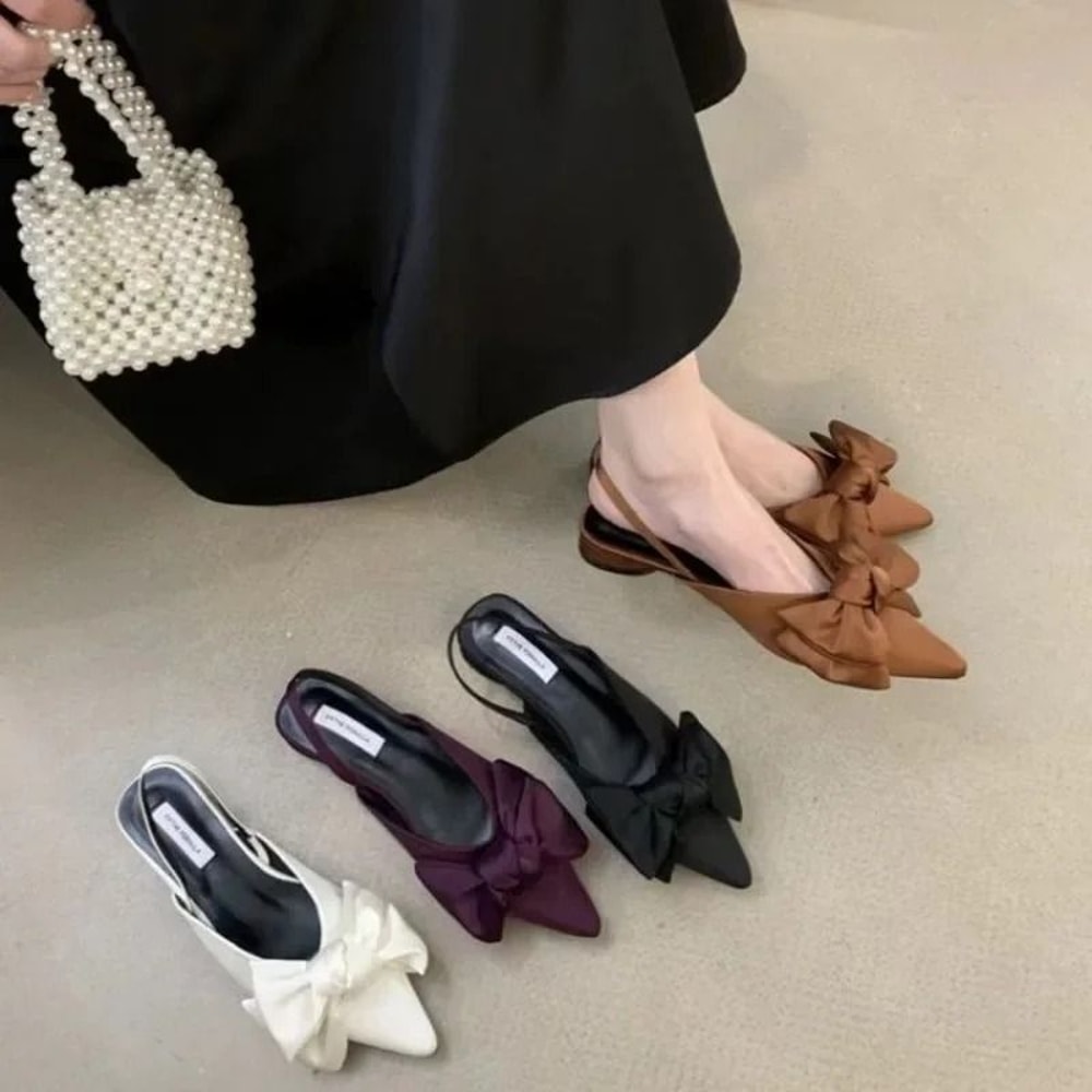 Designer Bow Pointed Toe Sandals Elegant Slingback Heels HighYield Summer Aesthetic Interaction H
