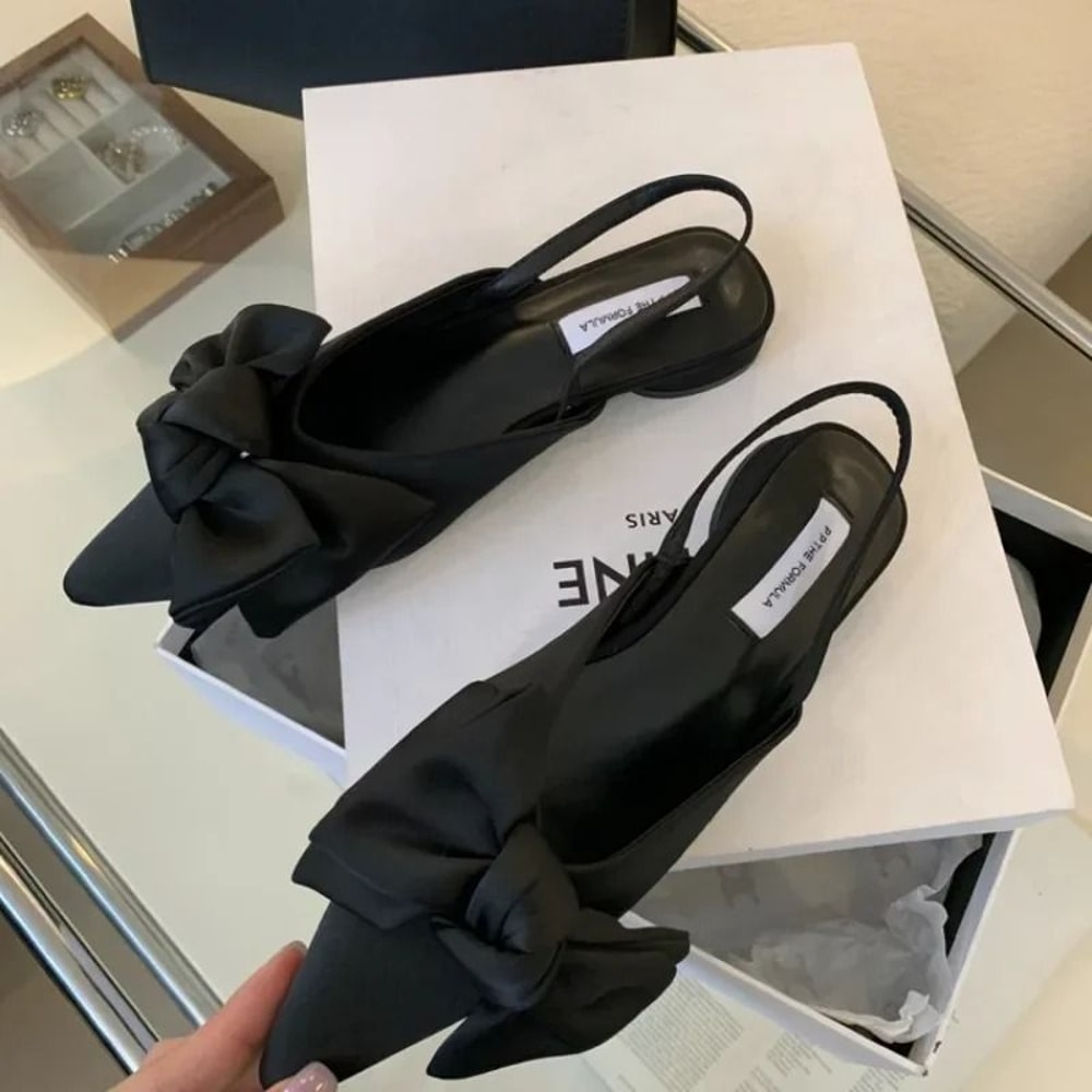 Designer Bow Pointed Toe Sandals Elegant Slingback Heels HighYield Summer Aesthetic Interaction H