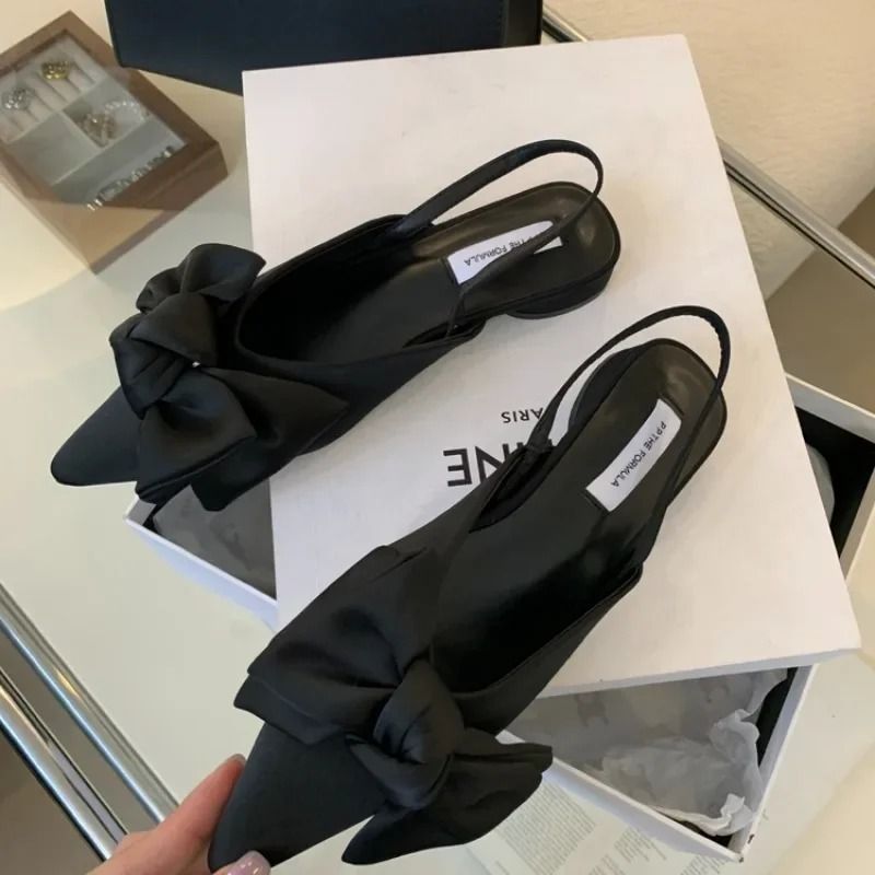 Designer Bow Pointed Toe Sandals Elegant Slingback Heels HighYield Summer Aesthetic Interaction H