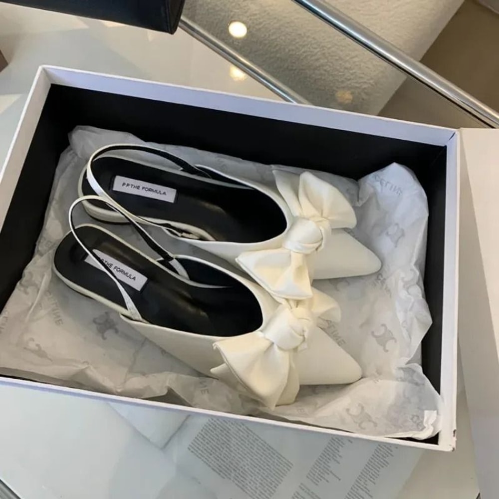 Designer Bow Pointed Toe Sandals Elegant Slingback Heels HighYield Summer Aesthetic Interaction H