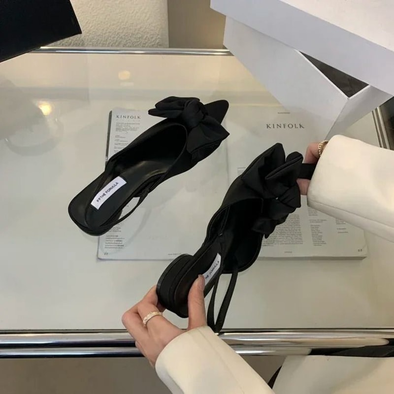 Designer Bow Pointed Toe Sandals Elegant Slingback Heels HighYield Summer Aesthetic Interaction H