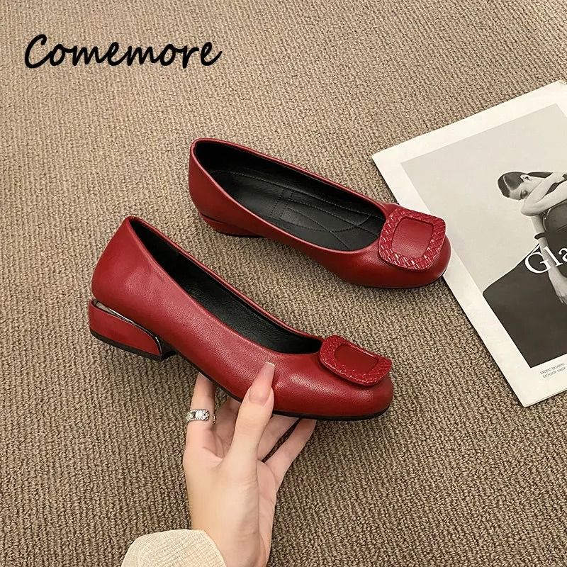 Comemore Fashion Red Pumps Square Heel PU Leather Series HighYield Comfort Interaction Hub 1