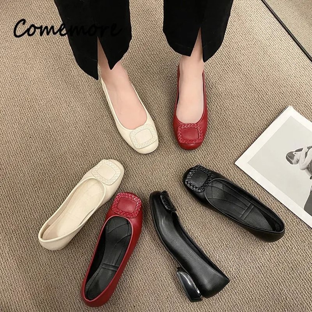 Comemore Fashion Red Pumps Square Heel PU Leather Series HighYield Comfort Interaction Hub 5