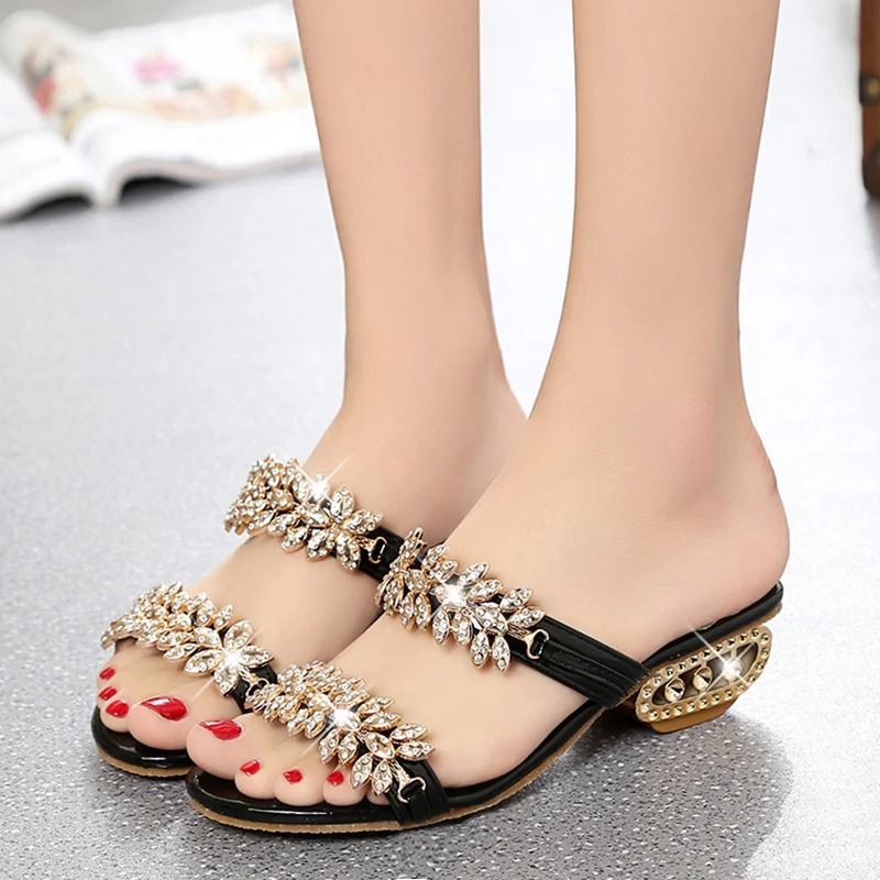 Luxury Rhinestone Crystal MedHeel Sandals 2