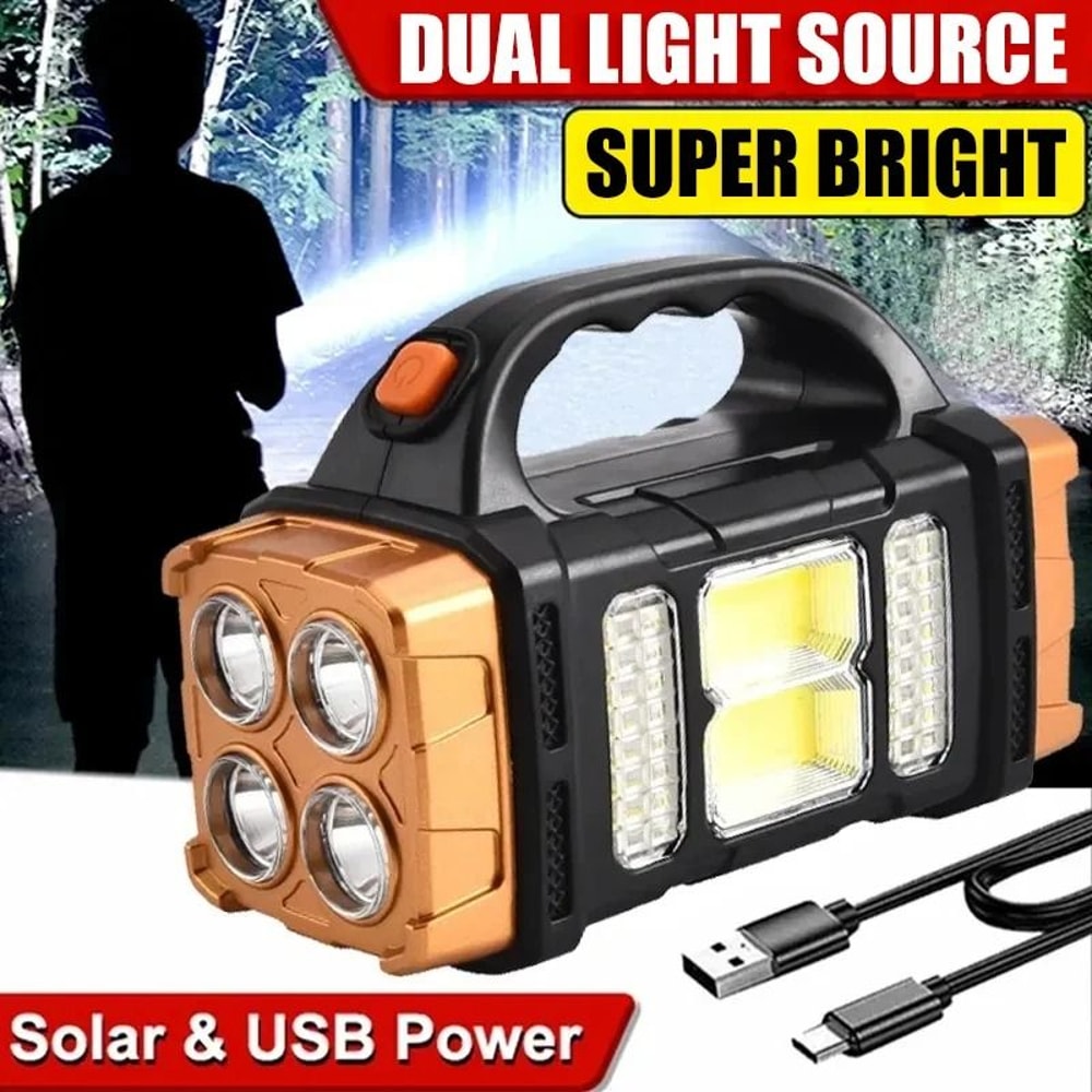 Portable HighPower Solar Rechargeable Flashlight Work Light 0