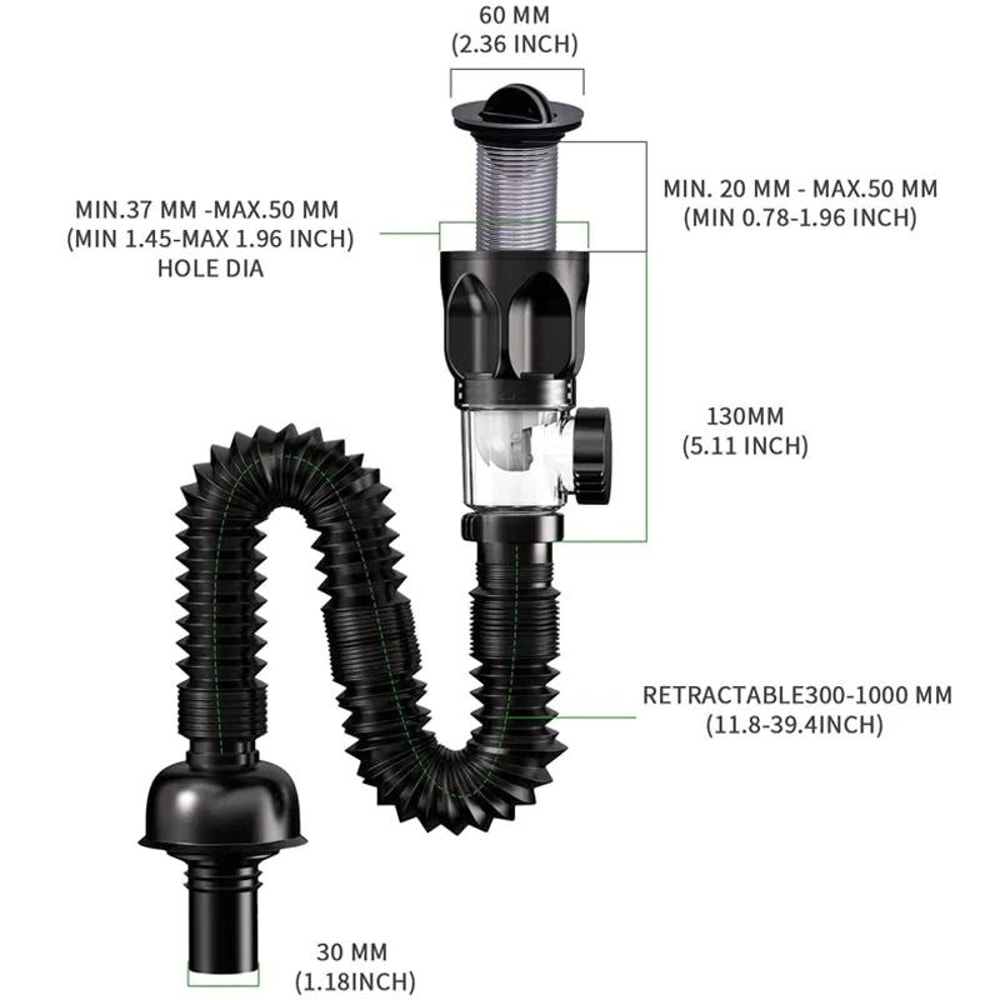 Universal AntiOdor Retractable Sink Drain Pipe Set 5