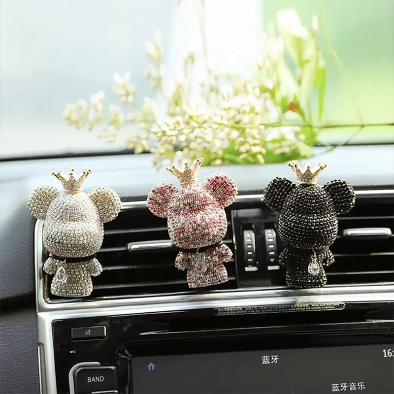 Crown Diamond Rhinestone Bear Car Air Freshener Clip 3