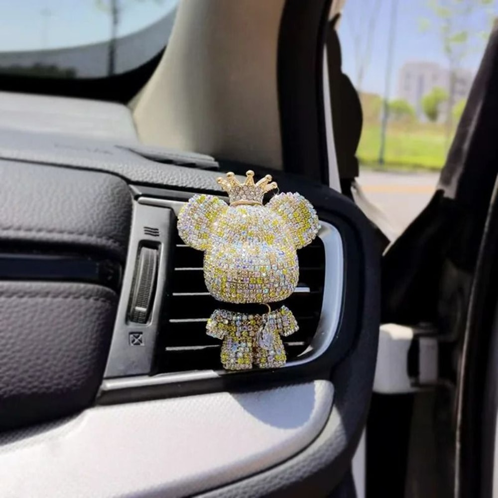 Crown Diamond Rhinestone Bear Car Air Freshener Clip 10