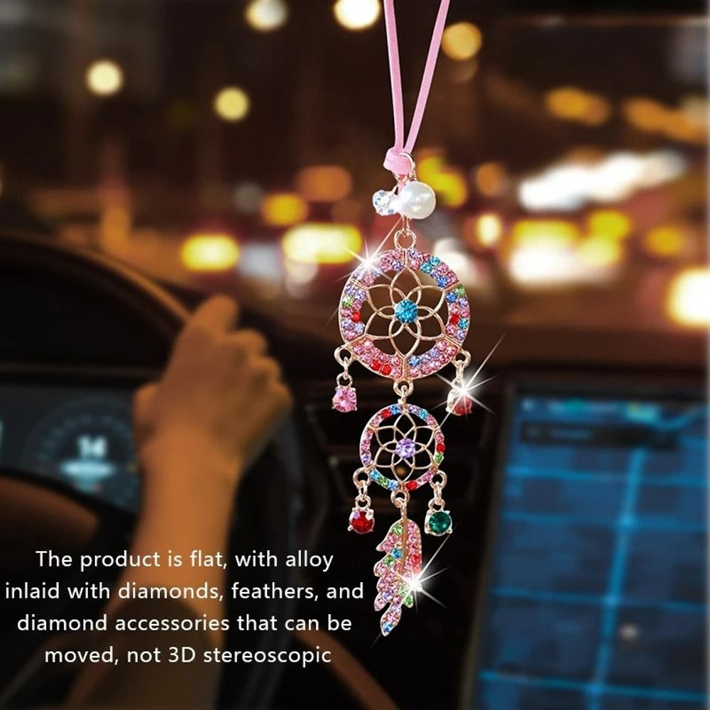 DiamondEncrusted Flower Dreamcatcher Luxury Car Pendant 3