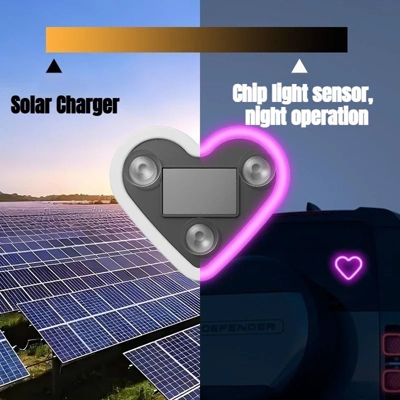 Universal SolarPowered Heart Neon Car Window Decoration 3