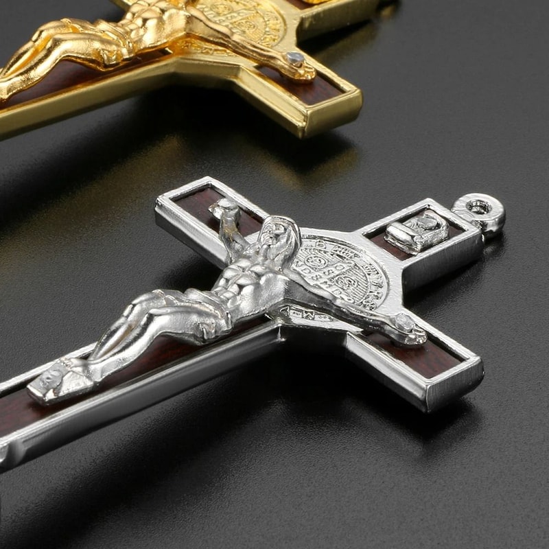 Christian Metal Wood Crucifix Dashboard Ornament 4