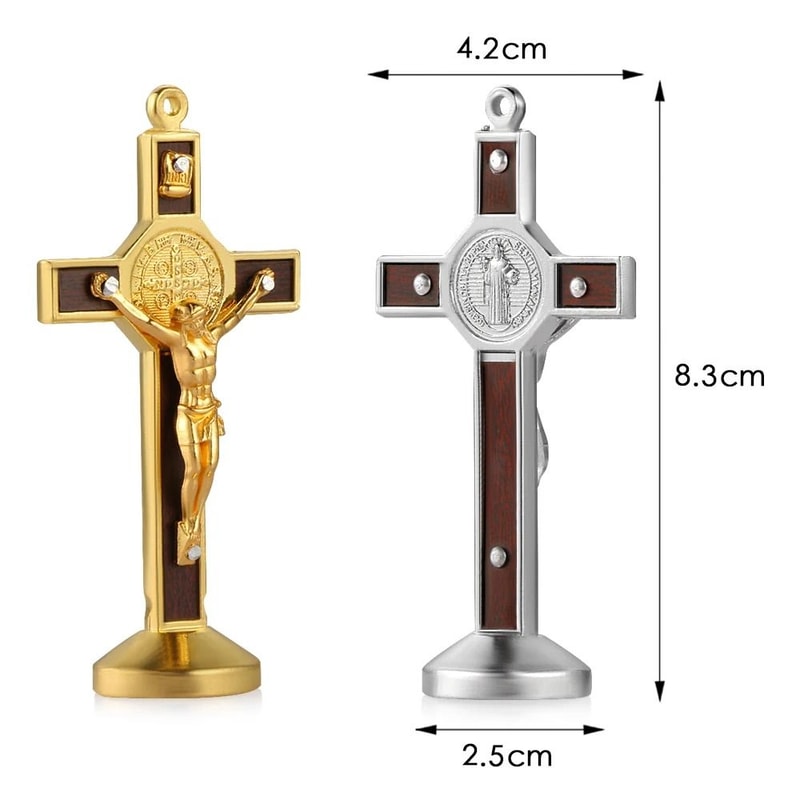 Christian Metal Wood Crucifix Dashboard Ornament 5