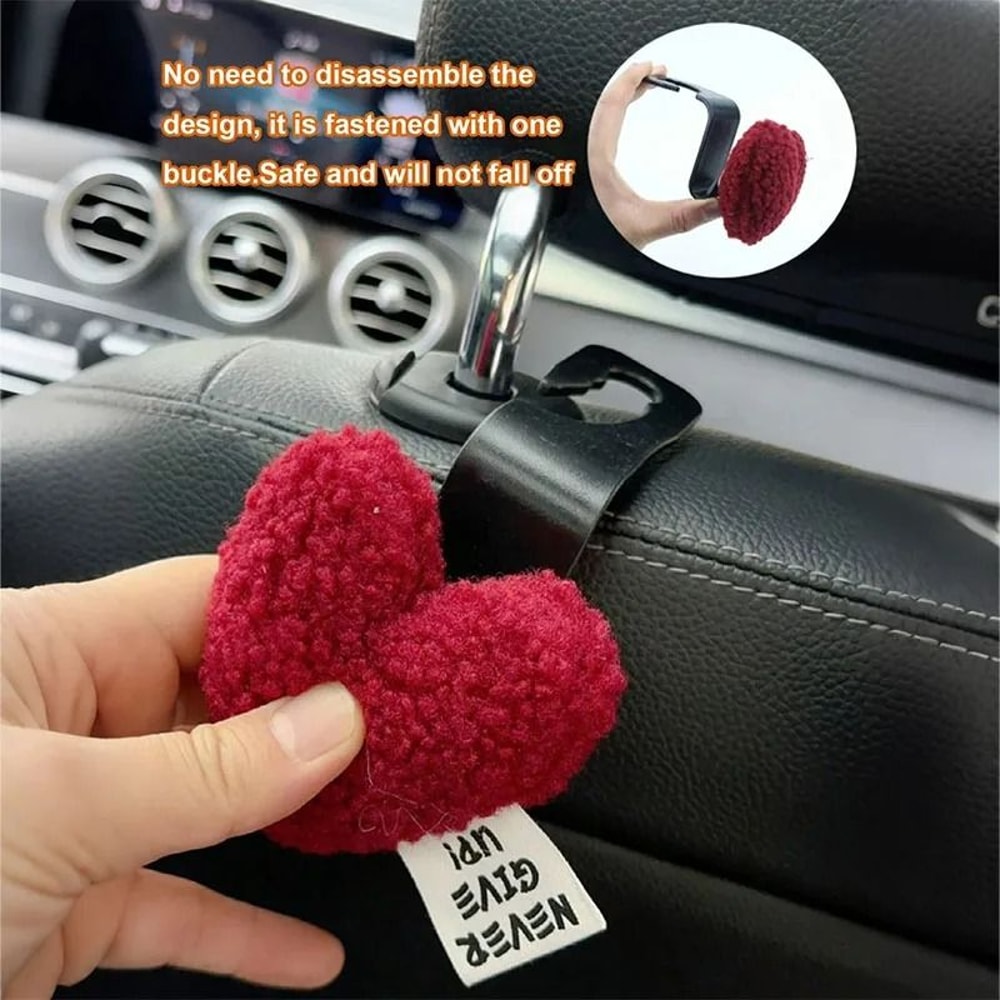 Plush HeartShaped Car Seatback Hooks 3