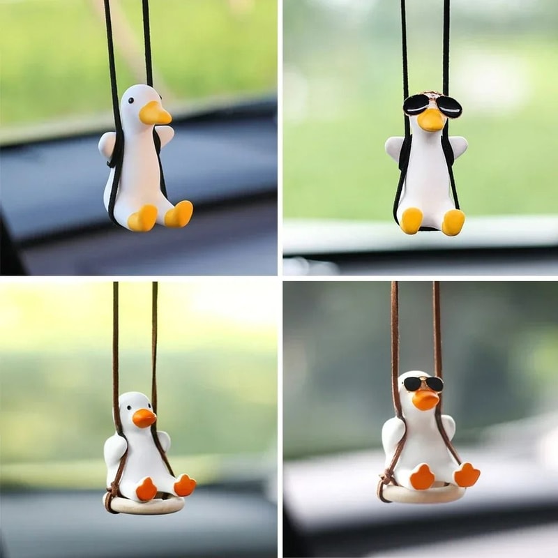 Cool White Swing Duck With Sunglasses Car Ornament 2