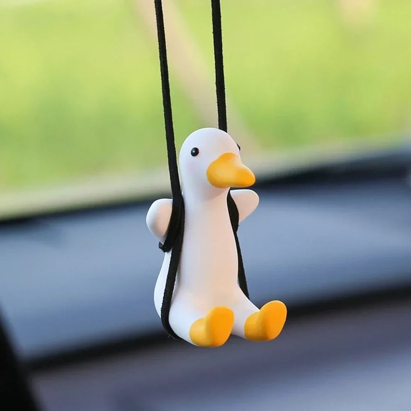 Cool White Swing Duck With Sunglasses Car Ornament 3