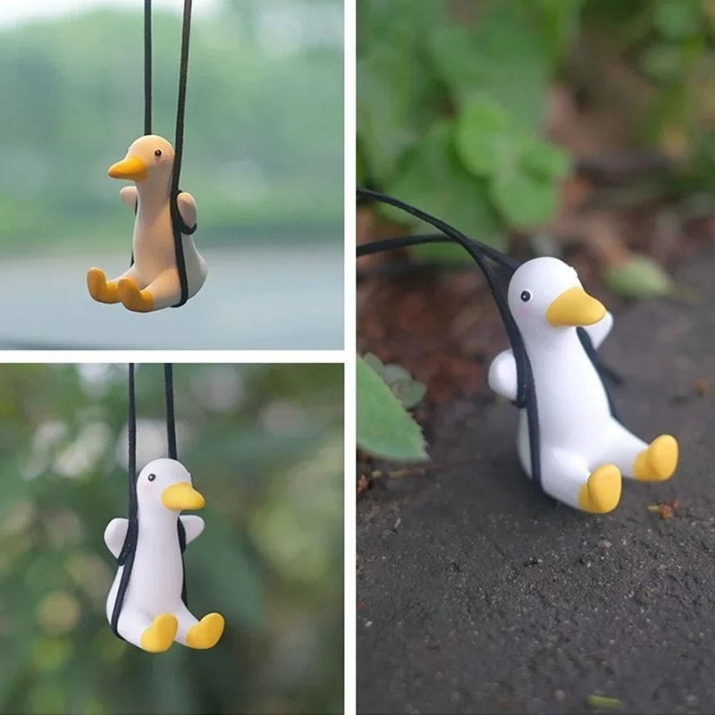 Cool White Swing Duck With Sunglasses Car Ornament 5