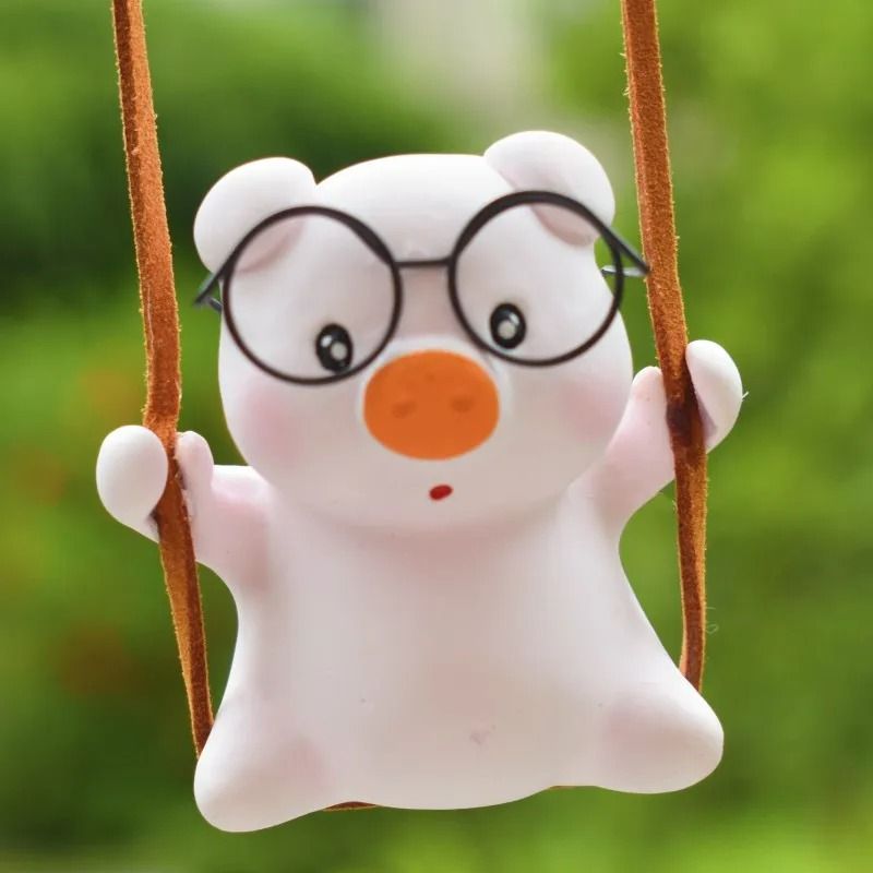 Adorable Pink Swing Pig Rearview Mirror Pendant 2