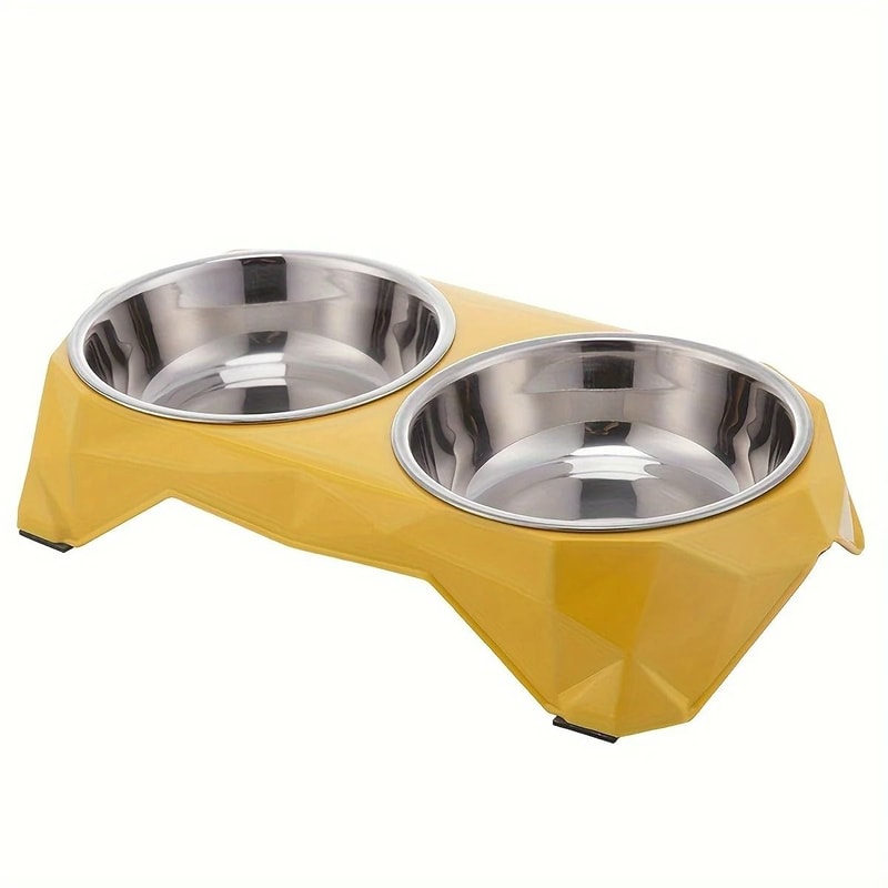 Diamond Pattern Stainless Steel Double Bowl NonSlip Elevated Pet Feeder 10