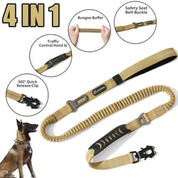 heavy-duty tactical bungee dog leash – reflective shock absorbing lead with car seatbelt