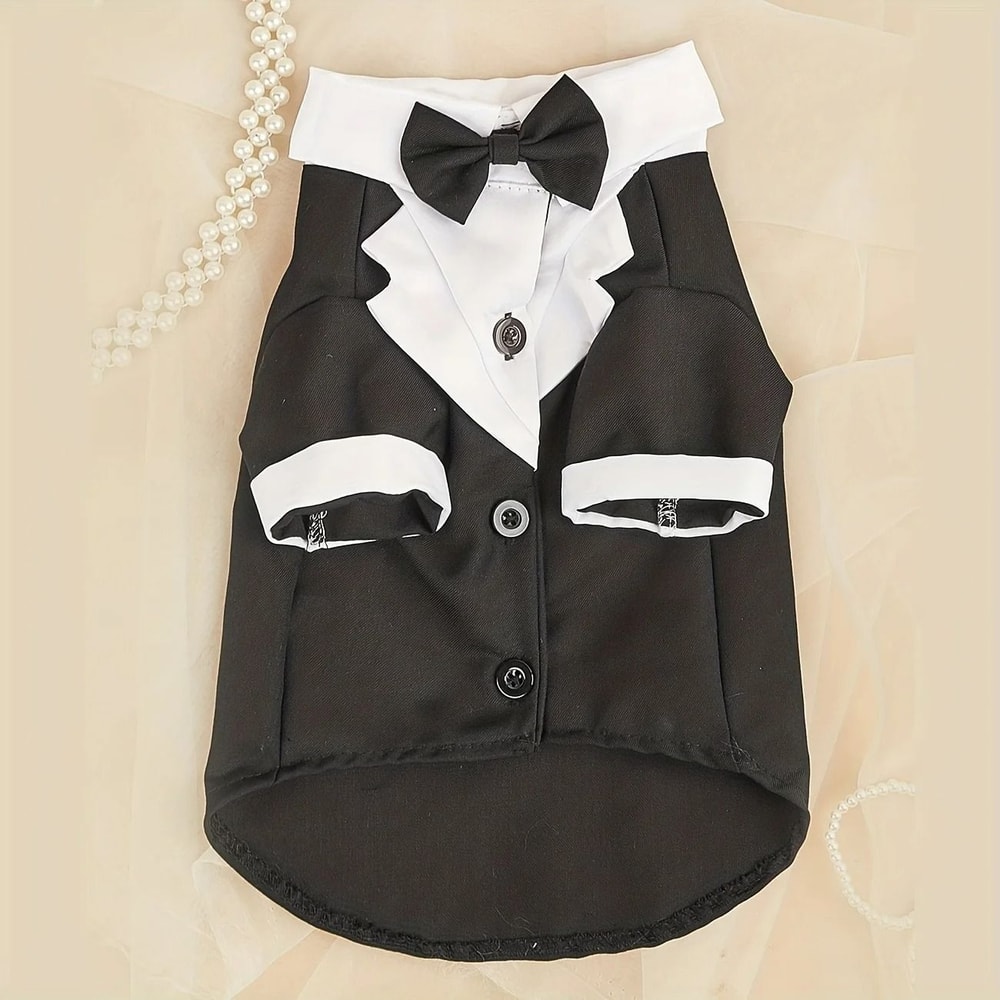 Formal Pet Tuxedo Shirt Elegant Wedding Suit With Integrated Bow Tie 6