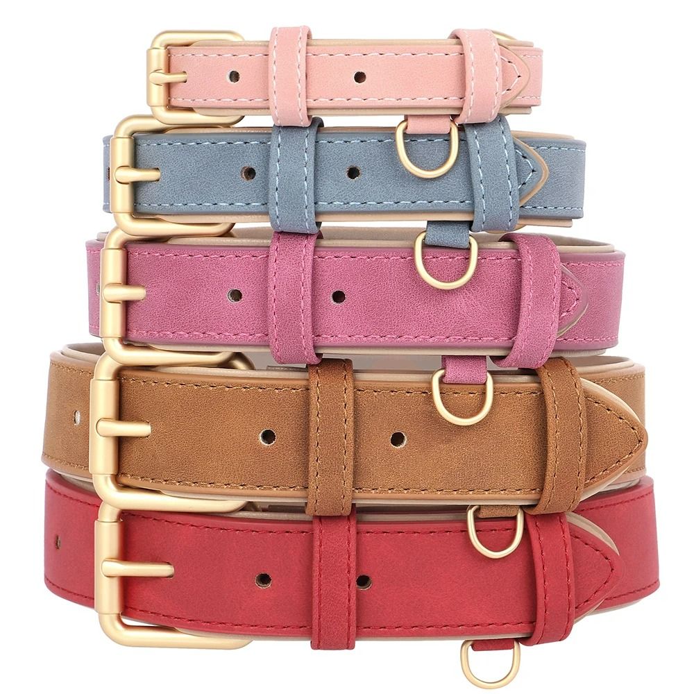 Sophisticated Padded PU Leather Dog Collar Leash Set Adjustable Comfort Walk Kit 2