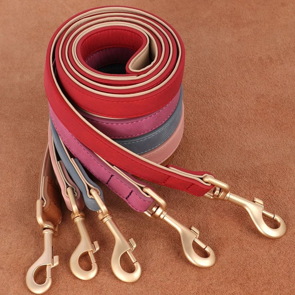 Sophisticated Padded PU Leather Dog Collar Leash Set Adjustable Comfort Walk Kit 4