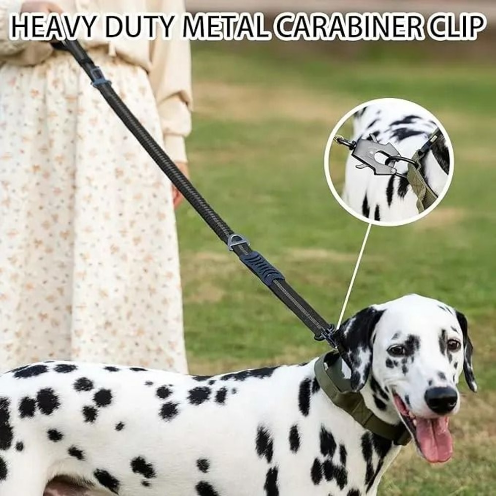 Elite HeavyDuty Tactical Bungee Dog Leash Reflective Shock Absorbing Lead With Car Seatbelt 4