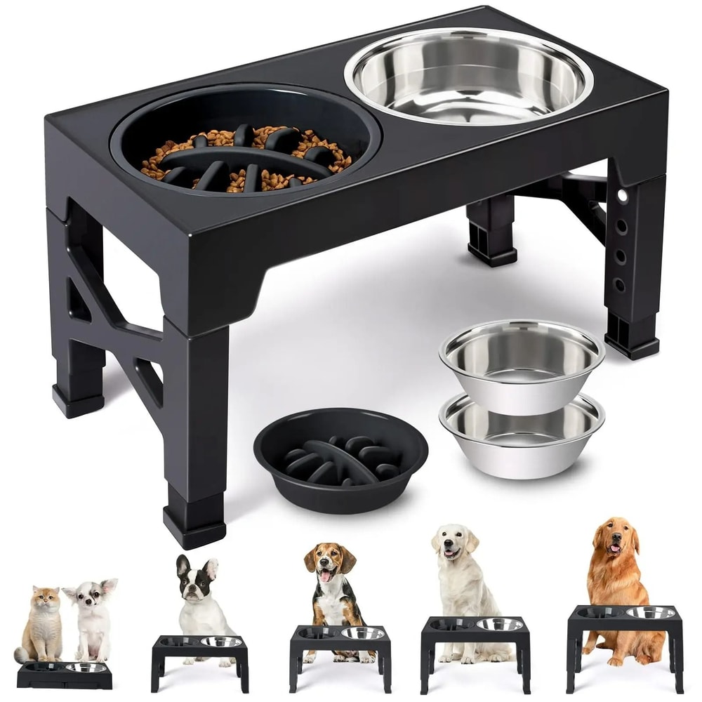Adjustable Elevated Dog Feeder MultiHeight Raised Stand With Double Stainless Steel Bowls 0