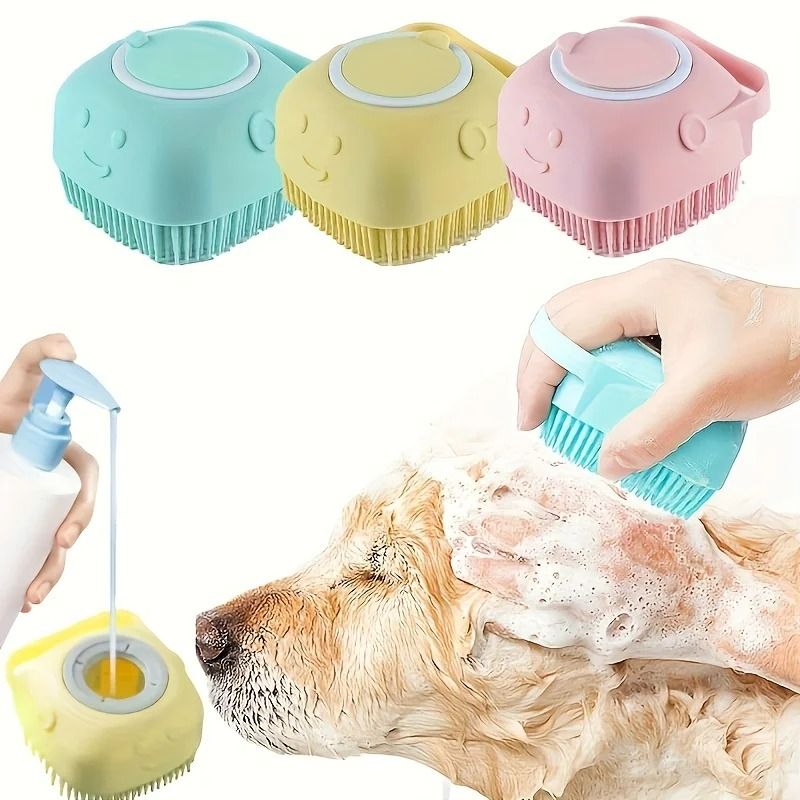 2in1 Silicone Pet Massage Shower Brush Builtin Shampoo Dispenser Detangling Scrubber 2