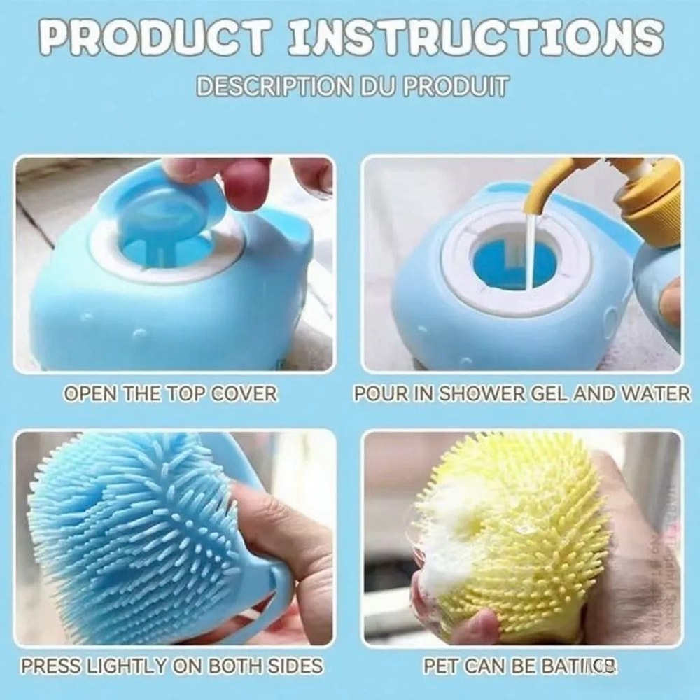 2in1 Silicone Pet Massage Shower Brush Builtin Shampoo Dispenser Detangling Scrubber 4