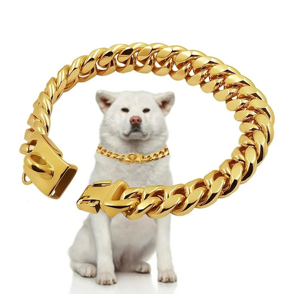Luxury Gold Cuban Link Dog Collar 14mm HeavyDuty Stainless Steel Choker 2