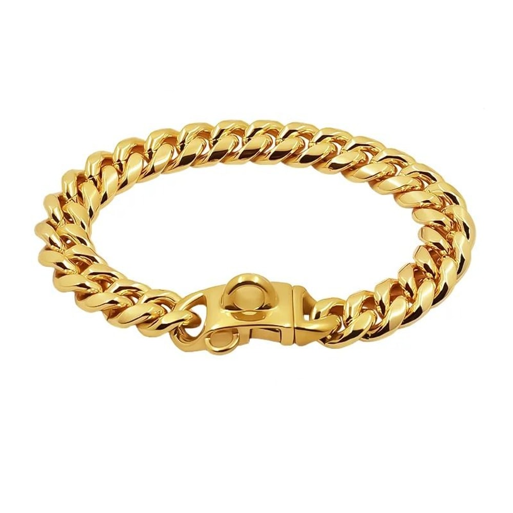 Luxury Gold Cuban Link Dog Collar 14mm HeavyDuty Stainless Steel Choker 8