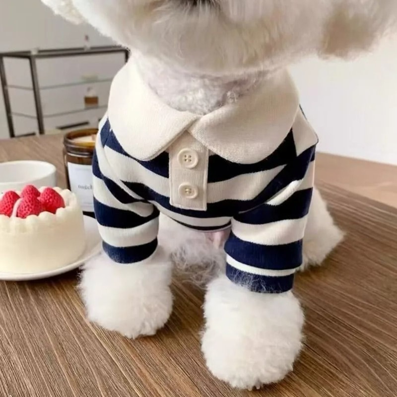 Fashion Striped Collared Dog Shirt Breathable Soft Cotton Summer Tee 4