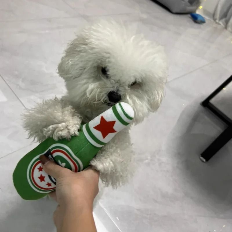 Plush Happy Hour Beer Bottle Dog Toy BiteResistant Squeaky Interactive Chewer 0