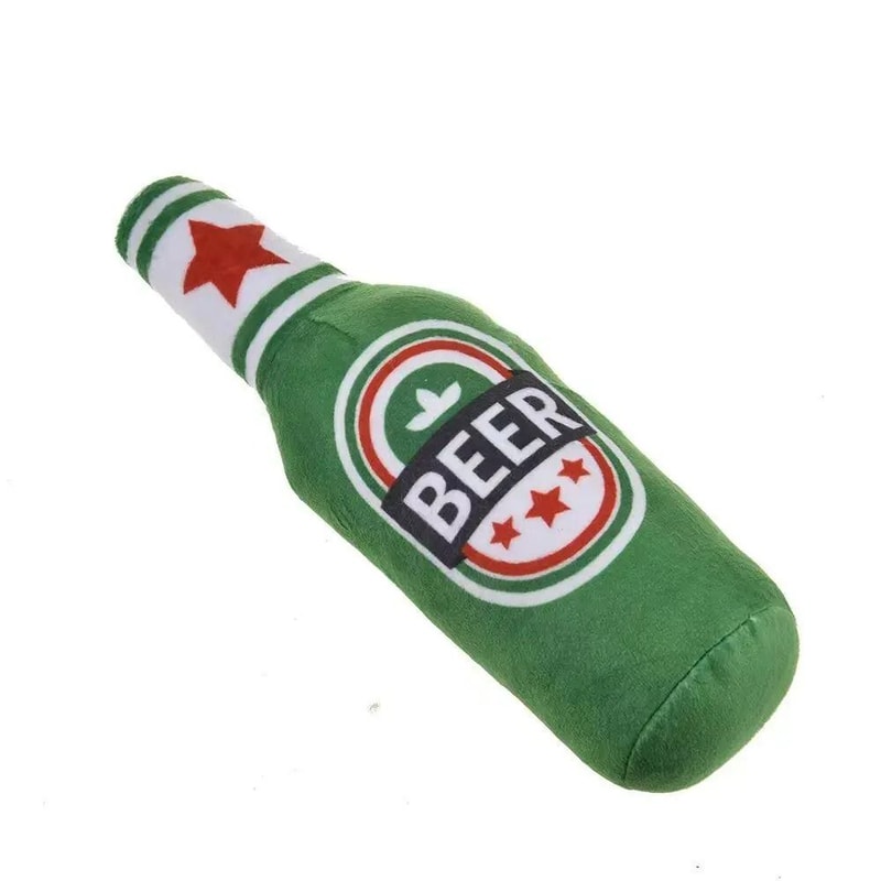 Plush Happy Hour Beer Bottle Dog Toy BiteResistant Squeaky Interactive Chewer 10