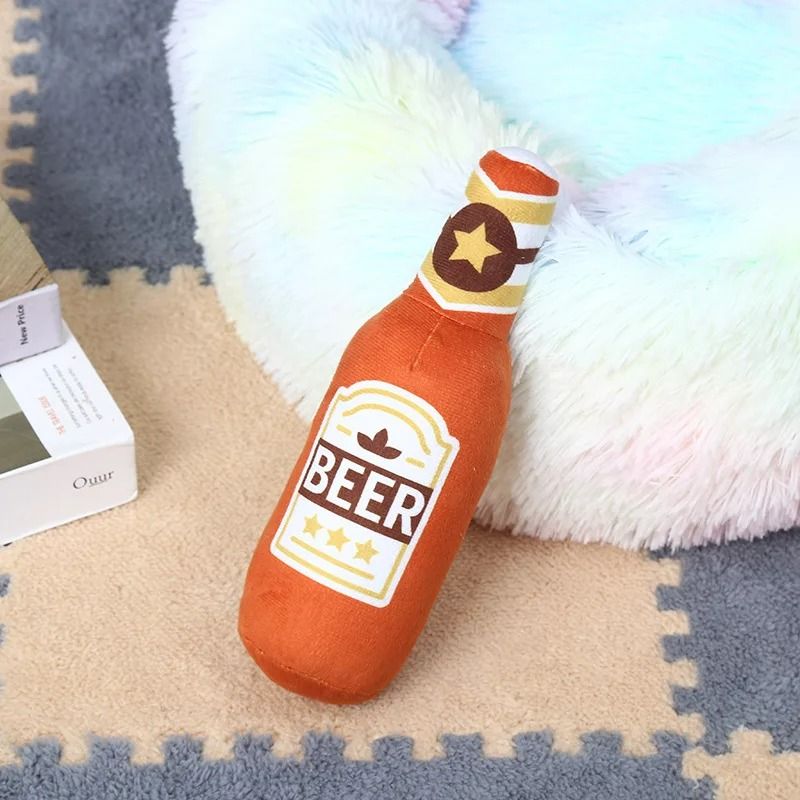 Plush Happy Hour Beer Bottle Dog Toy BiteResistant Squeaky Interactive Chewer 3